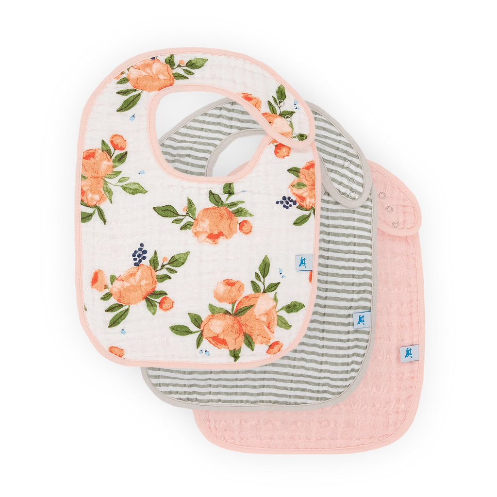 Cotton Muslin Classic Bib 3 Pack - Watercolor Roses
