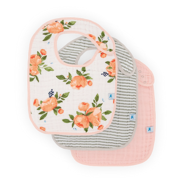 Cotton Muslin Classic Bib 3 Pack - Watercolor Roses