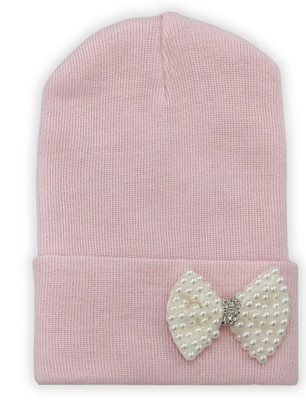 Ilybean Pink Hat Mini Pearl Bow Newborn Girl Hospital Hat