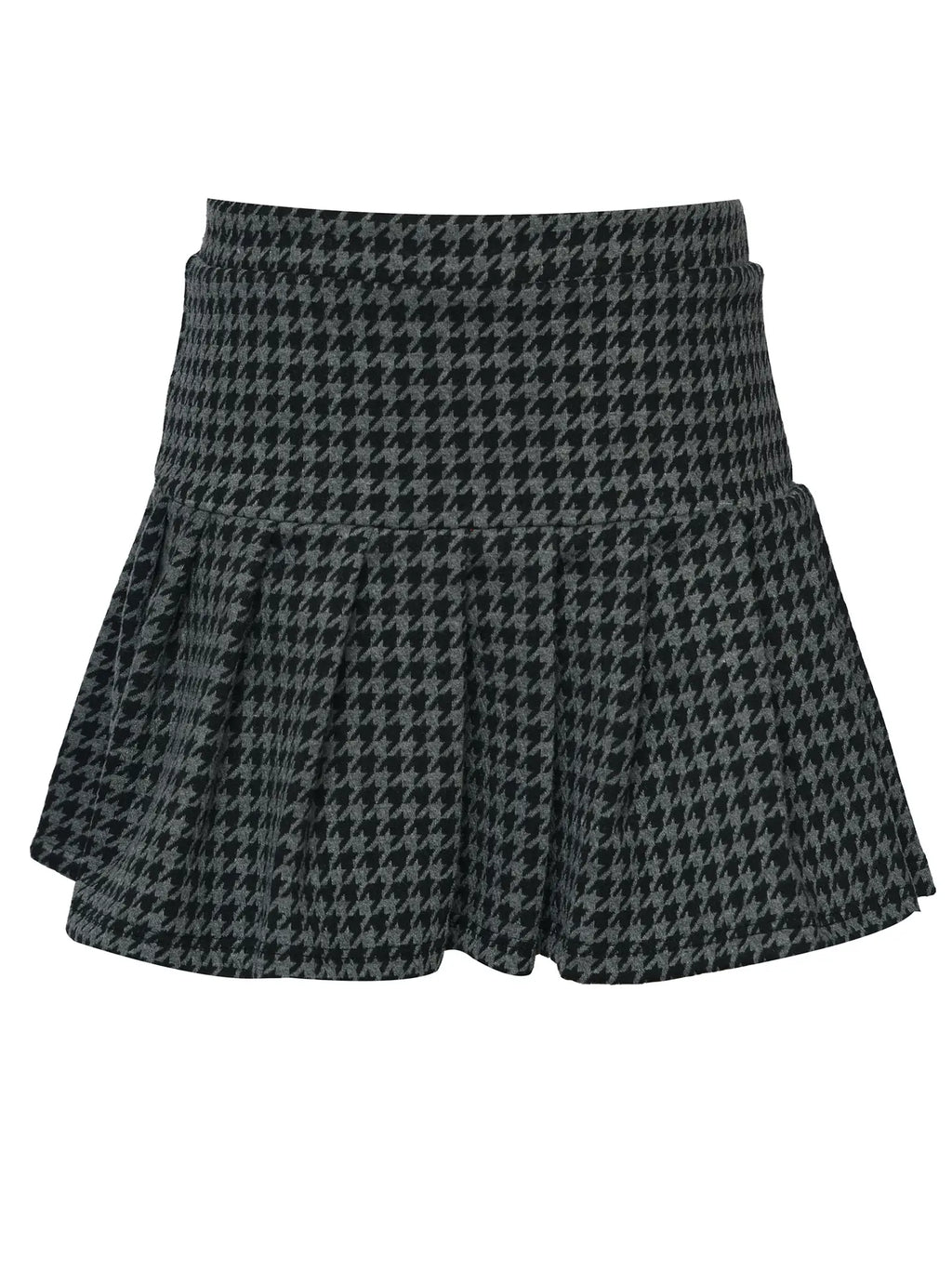 Pleated Houndstooth Skirt with Elastic Waist