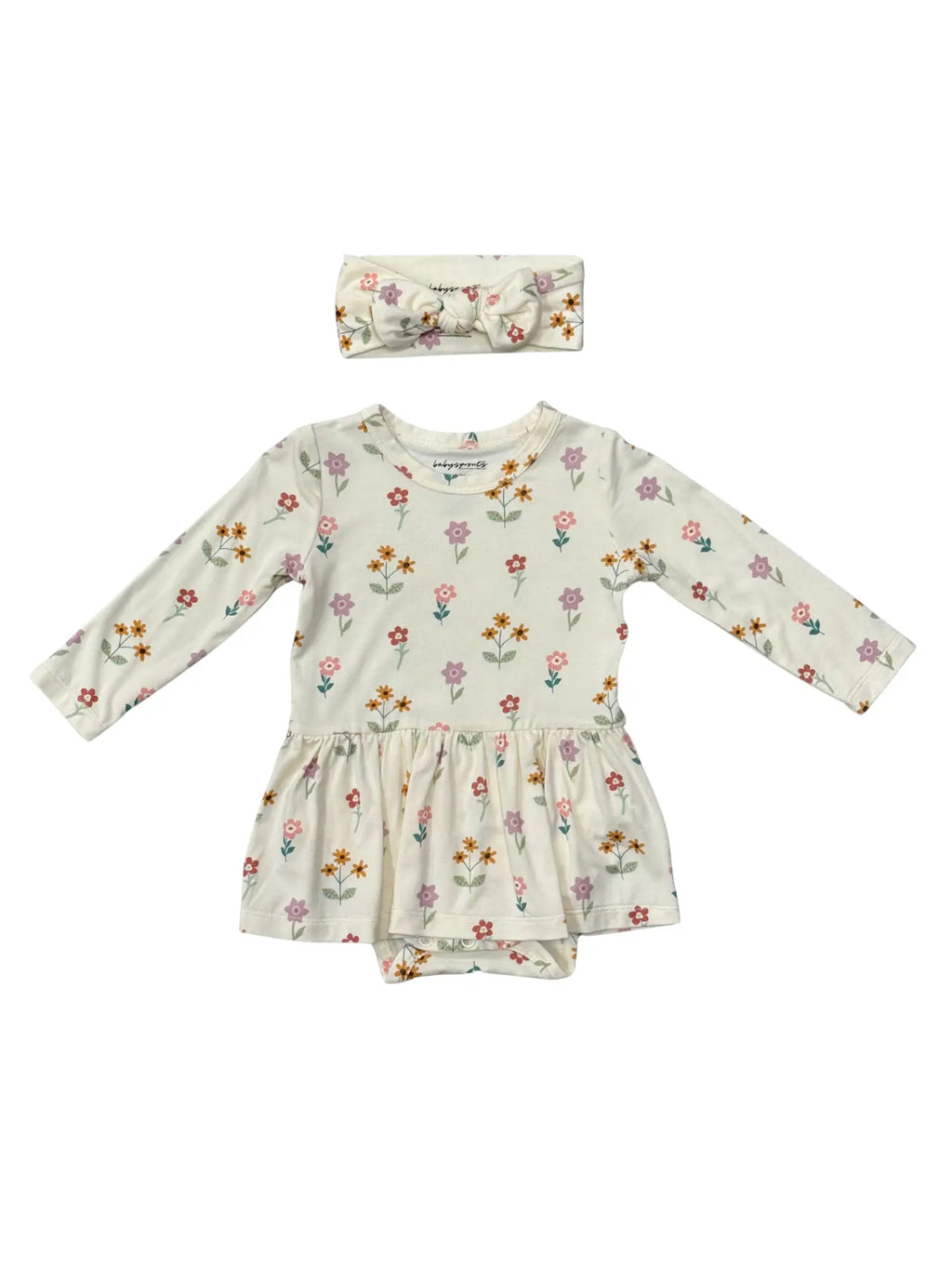 BABY GIRL LONG SLEEVE BODYSUIT DRESS SET - MEADOW BLOOM