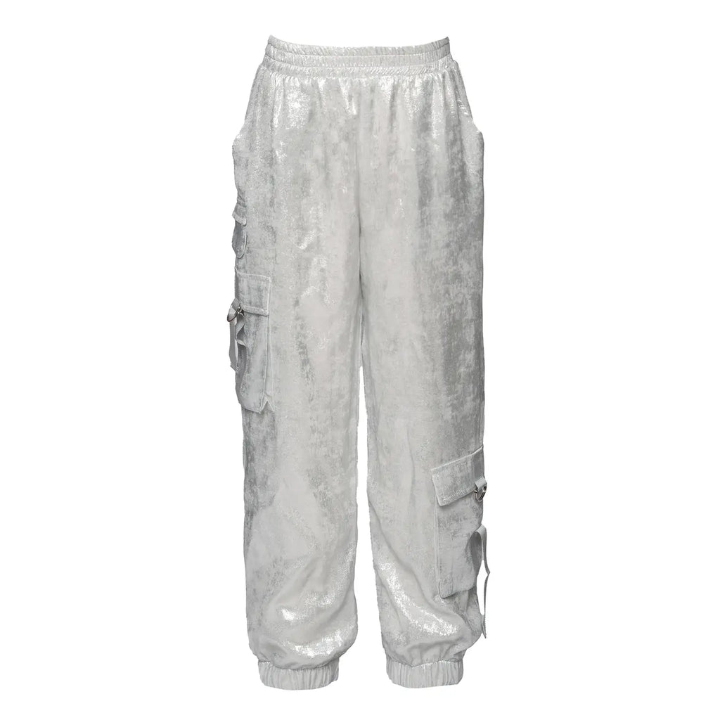 Metallic Cargo Pocket Jogger Pants - Silver