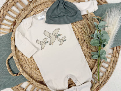 Mallard duck baby footie - Hat Set