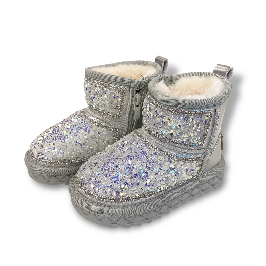 Mini Star Sequin Boots  - Silver