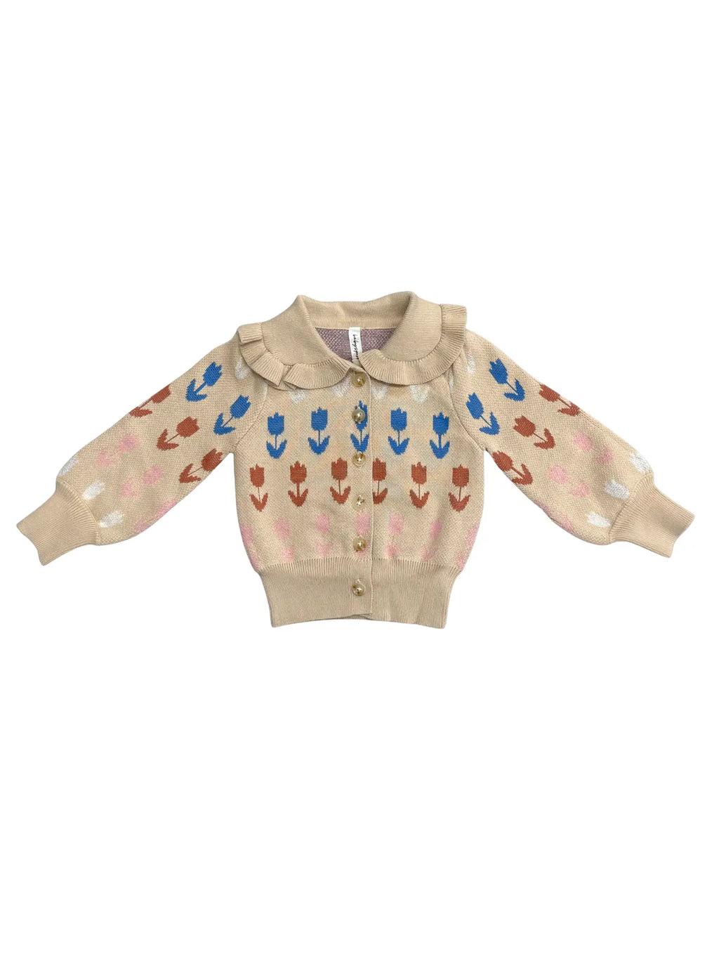 Babysprouts Girl's Floral Knit Cardigan Beige Tulip Intarsia