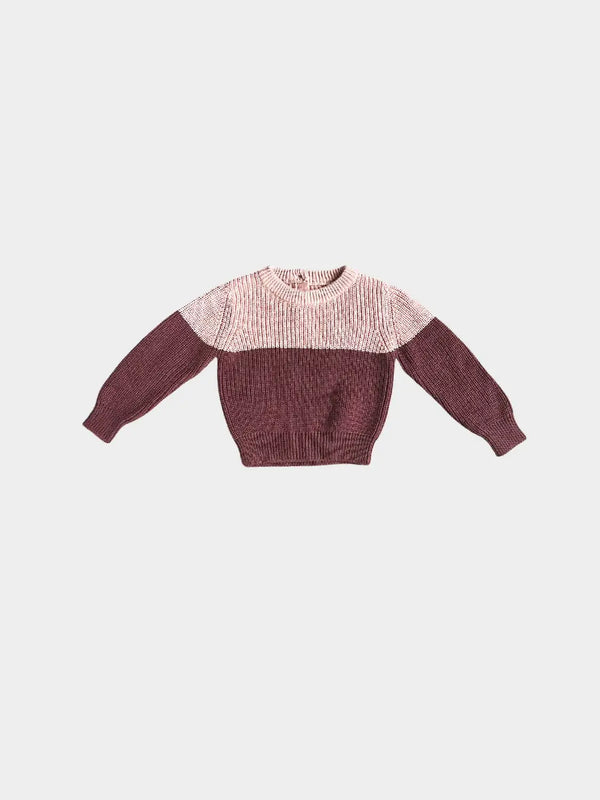 Kid's Colorblock Knit Sweater - Mahogany