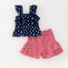 Girls Summer July 4th Navy Red Star Ruffled Short Set