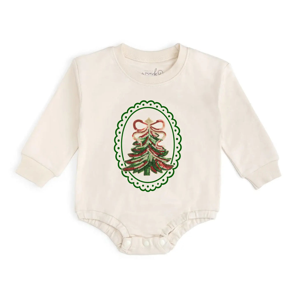 Sequin Christmas Tree Patch Long Sleeve Romper - Baby
