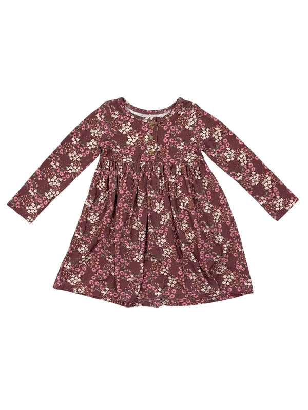 Long Sleeve Henley Dress - Cluster Garden Floral