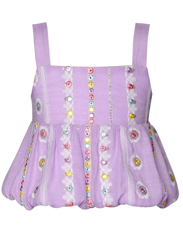 Bubble Hem Tank Top with Embroidery-Mirror Detail