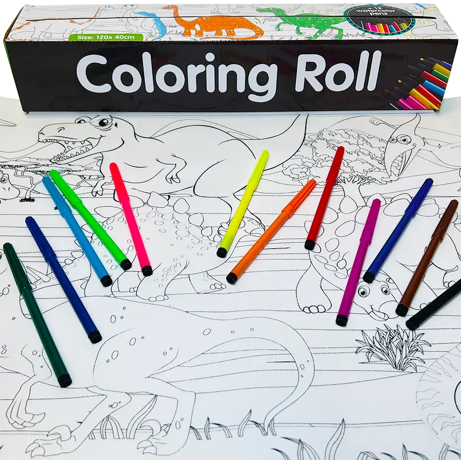 Reusable Jumbo Coloring Roll w/ Markers - Dinosaur Explore!