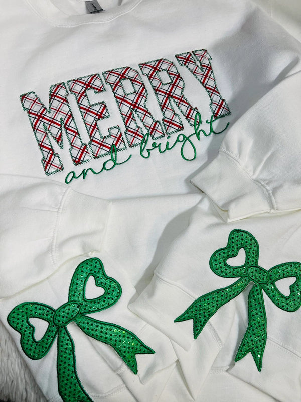 Merry and Bright Christmas Sweatshirt, Side Bow