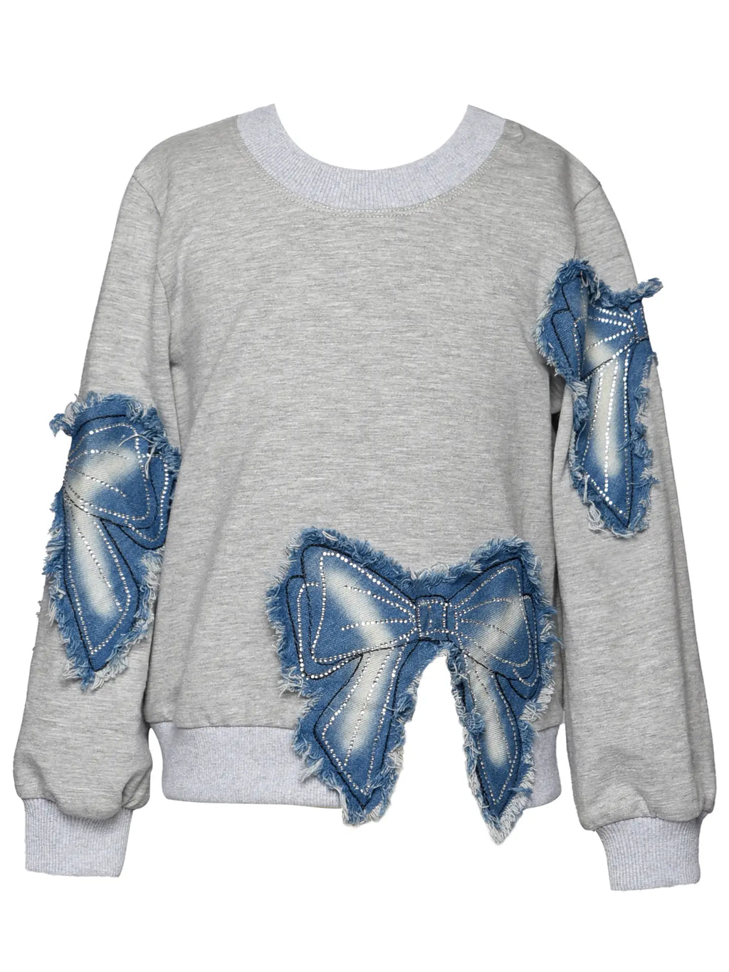 Long Sleeve Top w/ Denim Bow Patch Detail