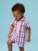 Baby Boys Lincoln Plaid Short Sleeve Woven Button-Up Romper
