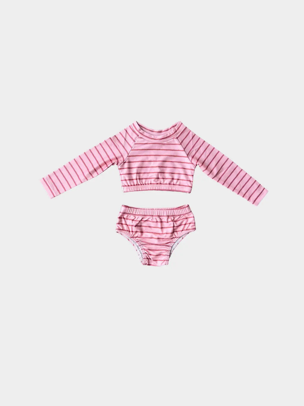 Girl's Crop Two-Piece Swim Set in Strawberry Stripe