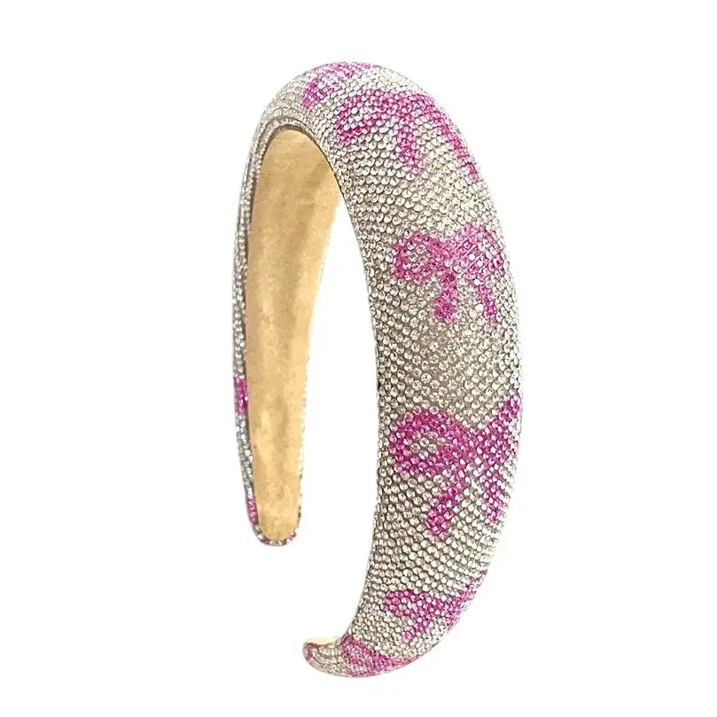 Pink Ribbon Bow Crystal Rhinestone Fashion Headband