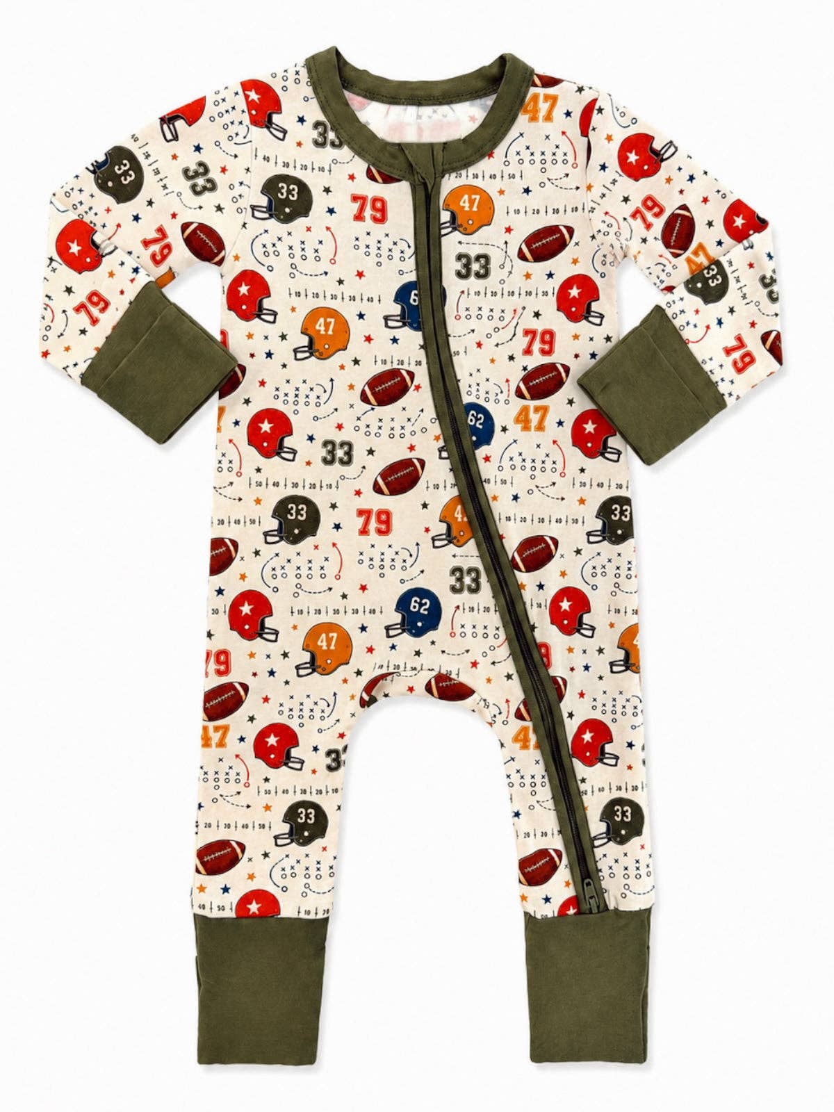 2-Way Zip Romper, Vintage Football Playbook