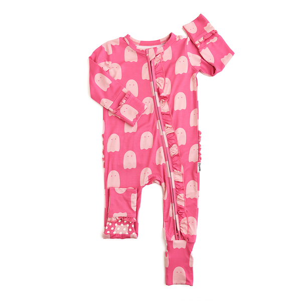 Pink Ghost RUFFLE ZIP Bamboo Halloween pj