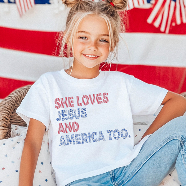 Girls 4th of July Tee | Loves Jesus and America Too