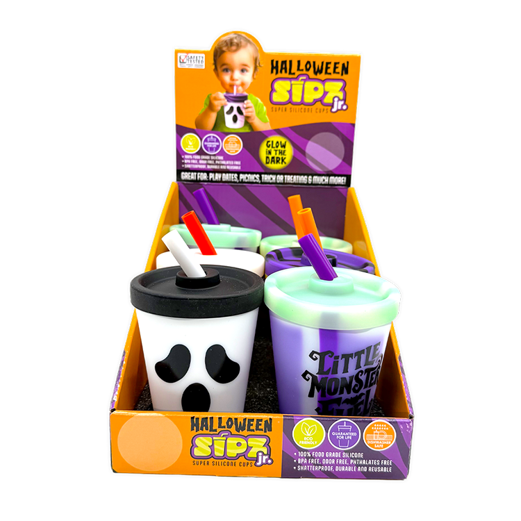 Halloween 8oz Silicone Kids Cup with Lid & Straw - 6/Display