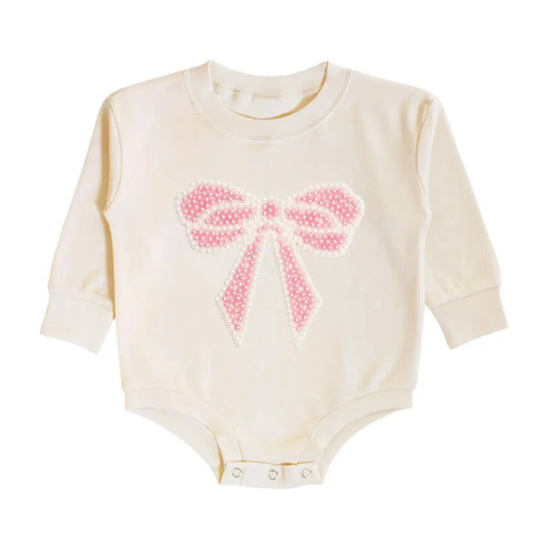 Pearl Bow Patch Long Sleeve Romper - Baby Clothes