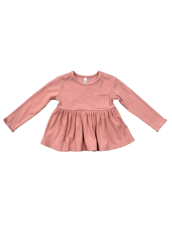 Babysprouts Girl's Ribbed Peplum Shirt - Mellow Rose
