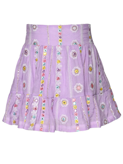 Embroidered Mini Skirt with Smocked Yoke
