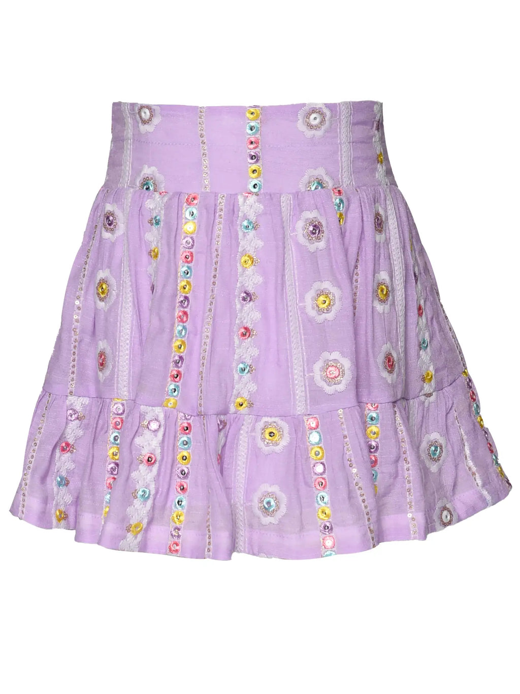 Embroidered Mini Skirt with Smocked Yoke