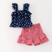 Girls Summer July 4th Navy Red Star Ruffled Short Set