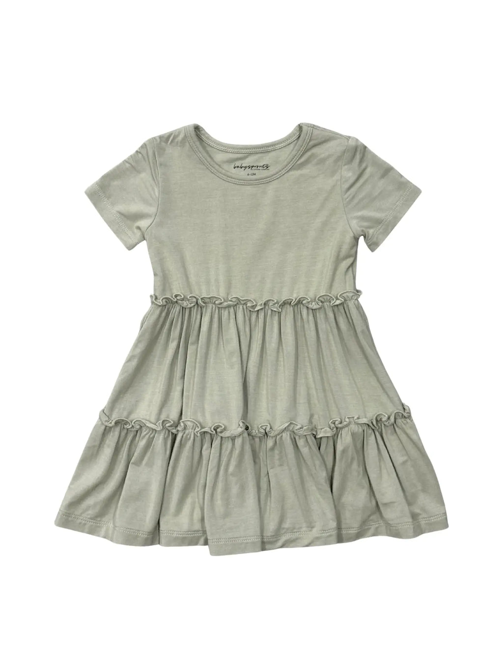 GIRLS SHORT SLEEVE DOUBLE TIERED DRESS - SAGE