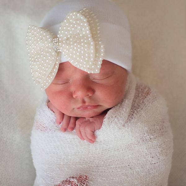 Pearl Bow Hospital Hat - White
