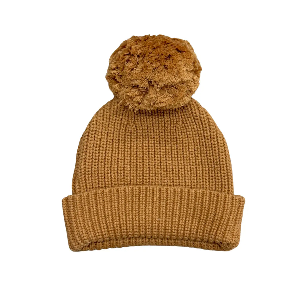 KNIT POM HAT - Camel