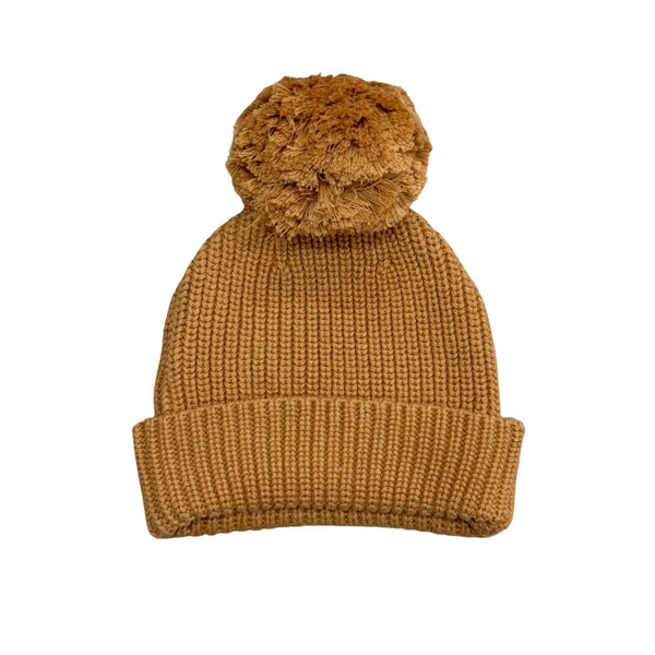 KNIT POM HAT - Camel