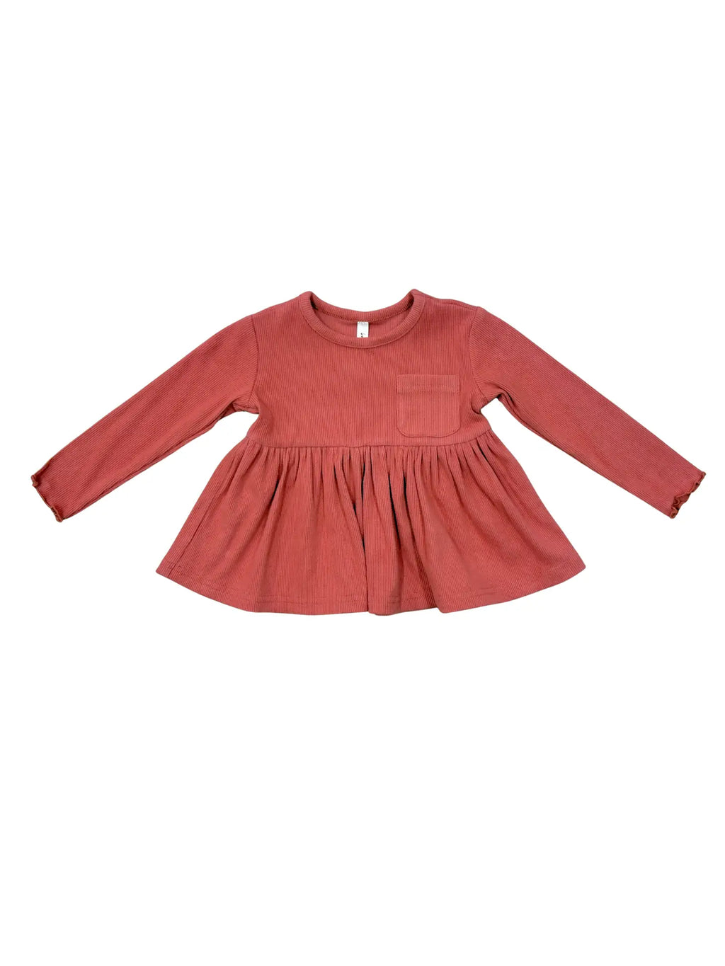 GIRLS RIBBED PEPLUM SHIRT - DUSTY CEDAR