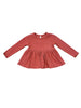 GIRLS RIBBED PEPLUM SHIRT - DUSTY CEDAR