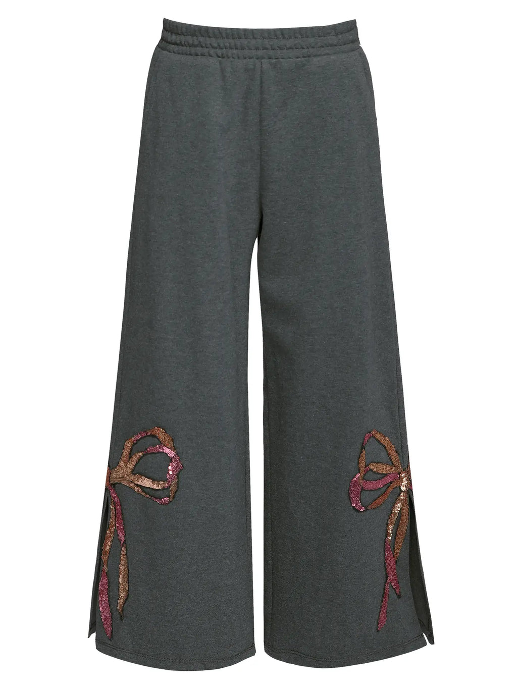 Sequin Bow Knit Pants w/ Side Leg Slits