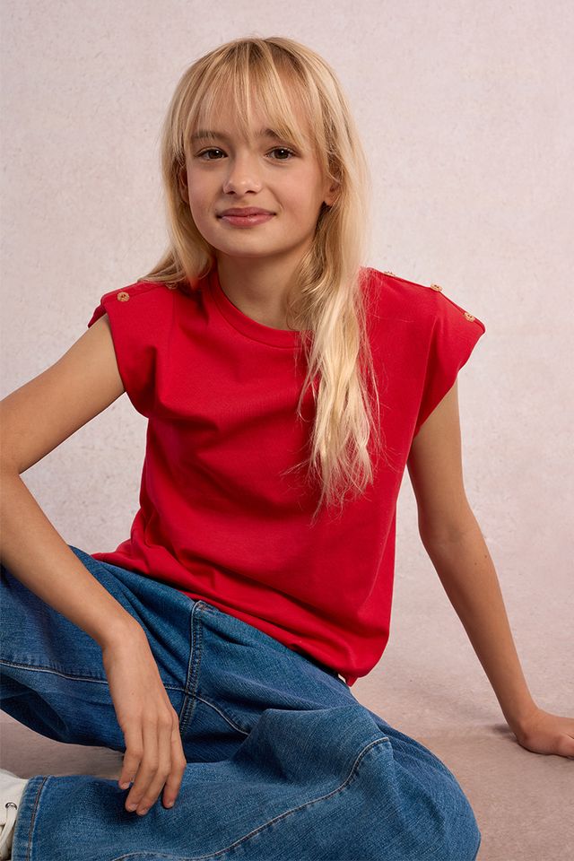 GIRLS KNITTED TEE - Red