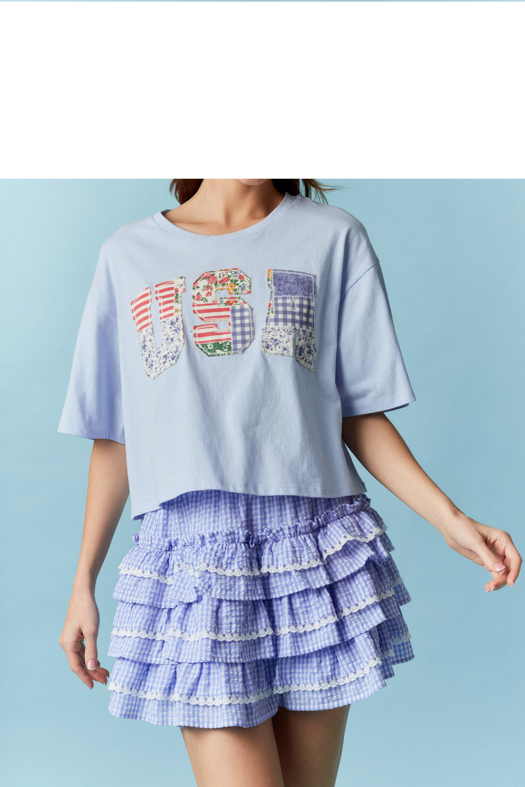 "USA" PATCHWORK COTTON SHORT T