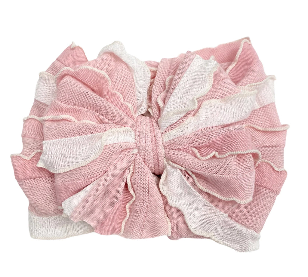 In Awe Ruffled Headband- Tickled Pink Stripe