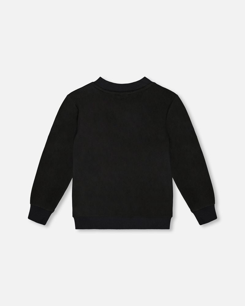 Super Soft Brushed Jersey Long Sleeve Top Black With Plaid Pocket
