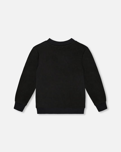 Super Soft Brushed Jersey Long Sleeve Top Black With Plaid Pocket