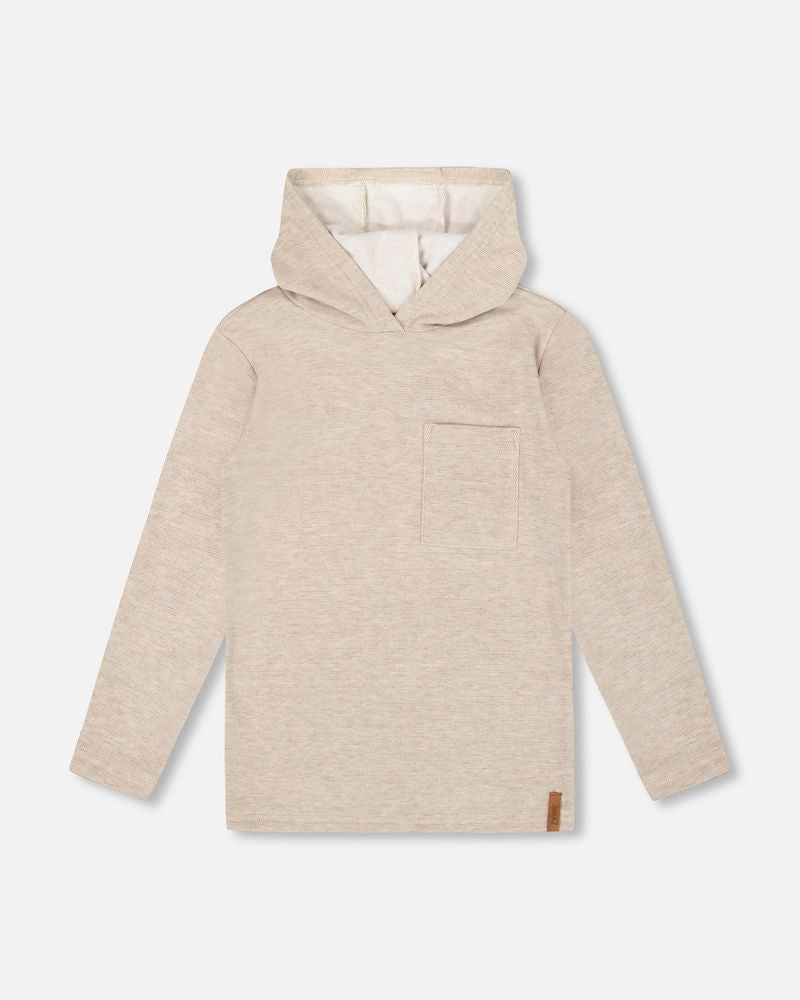 Long Sleeve Super Soft Brushed Jersey Hooded Tee Heather Beige