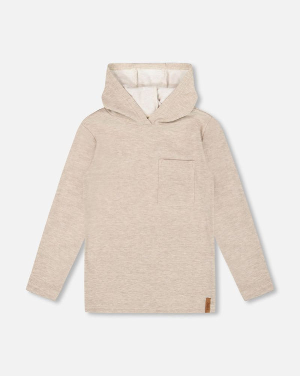 Long Sleeve Super Soft Brushed Jersey Hooded Tee Heather Beige