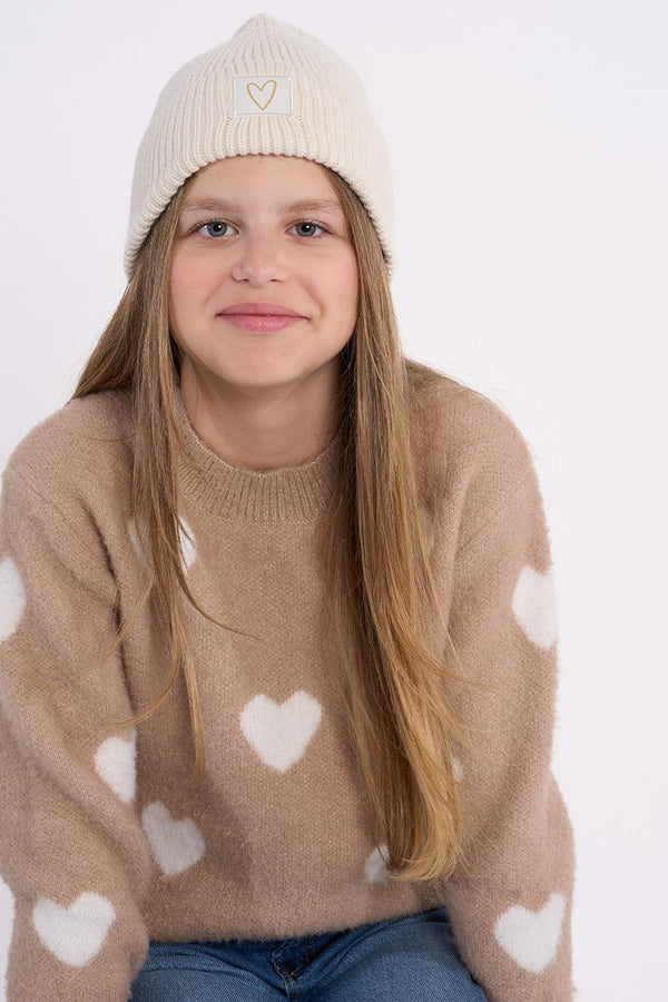 Plush knit sweater, heart pattern