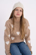 Plush knit sweater, heart pattern