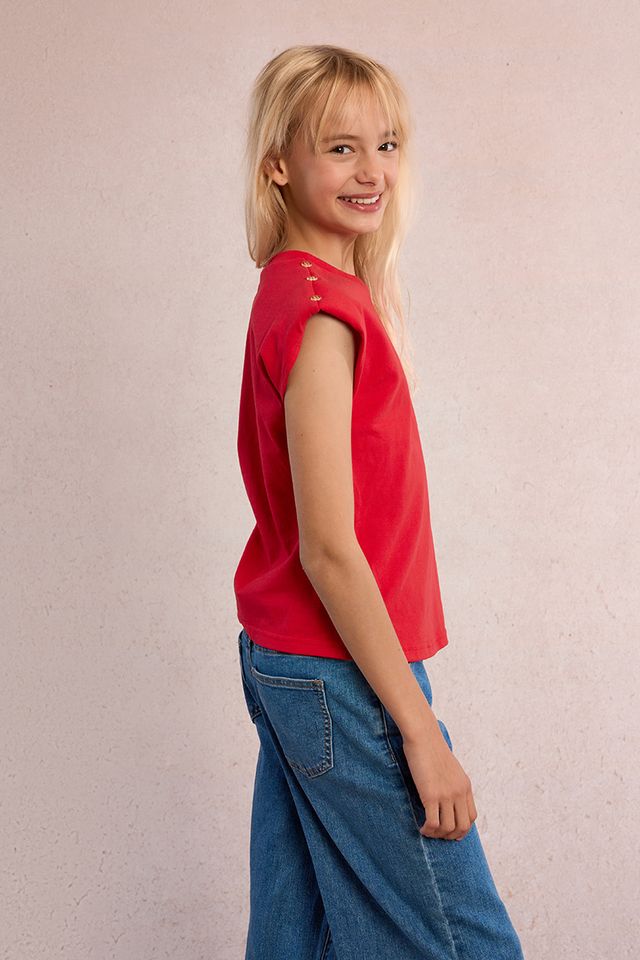 GIRLS KNITTED TEE - Red