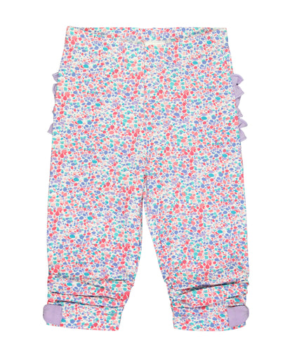 Baby Ruched Bow Ruffled Capri Leggings - candy confetti