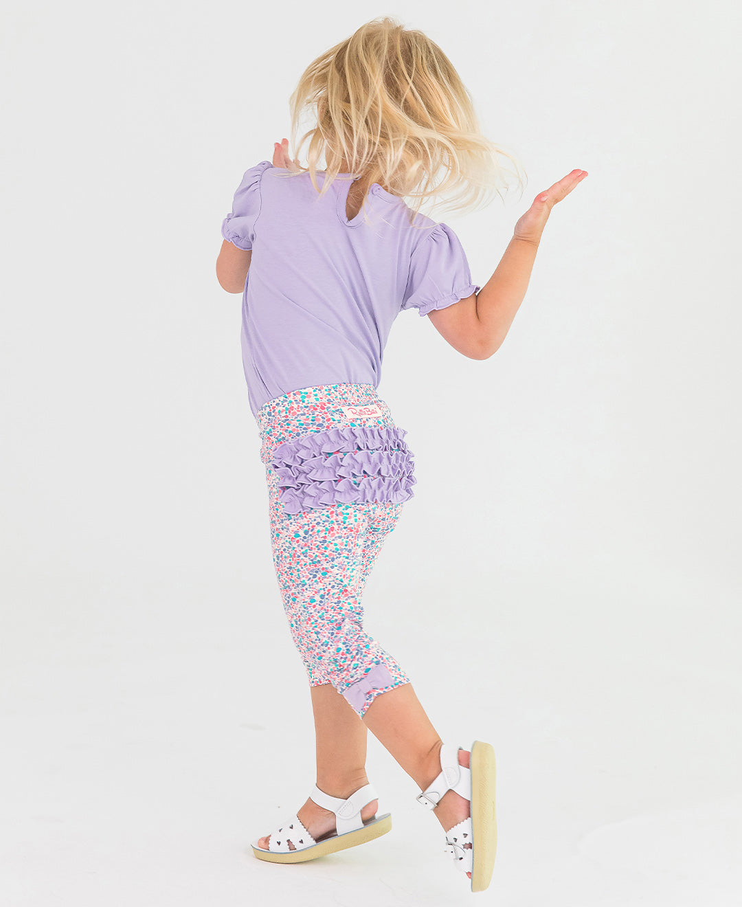 Baby Ruched Bow Ruffled Capri Leggings - candy confetti