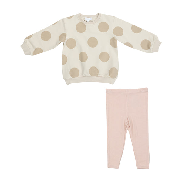 Puffy L/S Oversized Sweatshirt + Legging - Beige Dot