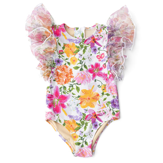 Summer Gardens Girls Tulle Sleeve One Piece Swimsuit